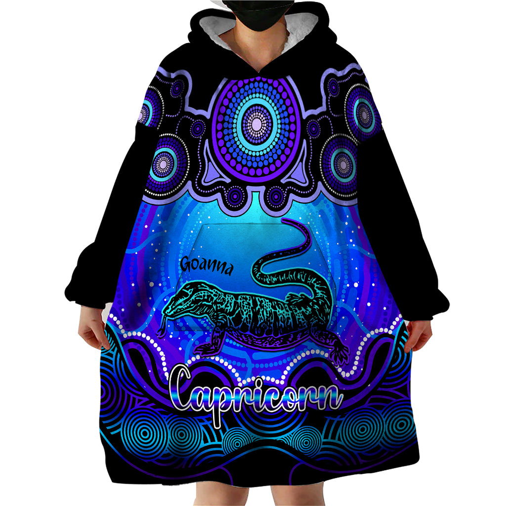 Personalised Australia Capricorn Goanna Zodiac Wearable Blanket Hoodie Auz Astrology Aboriginal - Blue - Vibe Hoodie Shop