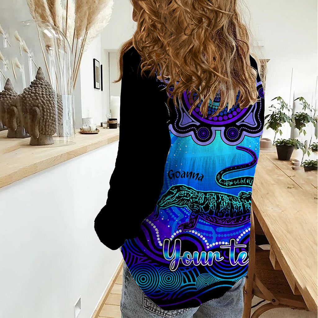 Personalised Australia Capricorn Goanna Zodiac Women Casual Shirt Auz Astrology Aboriginal - Blue - Vibe Hoodie Shop