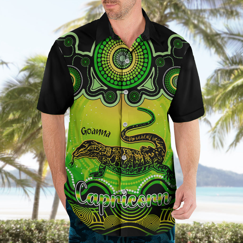 Personalised Australia Capricorn Goanna Zodiac Hawaiian Shirt Auz Astrology Aboriginal - Green - Vibe Hoodie Shop