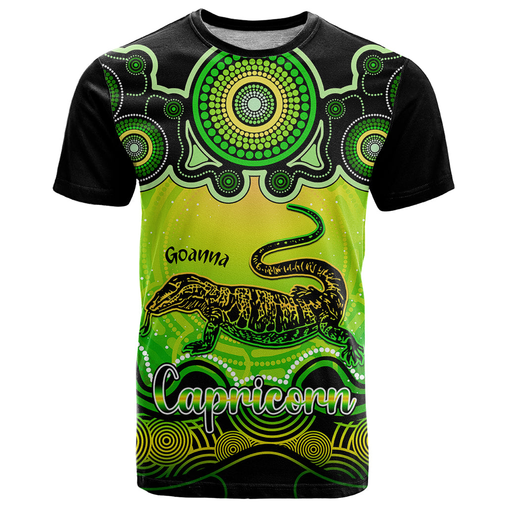 Personalised Australia Capricorn Goanna Zodiac T Shirt Auz Astrology Aboriginal - Green LT9 - Vibe Hoodie Shop