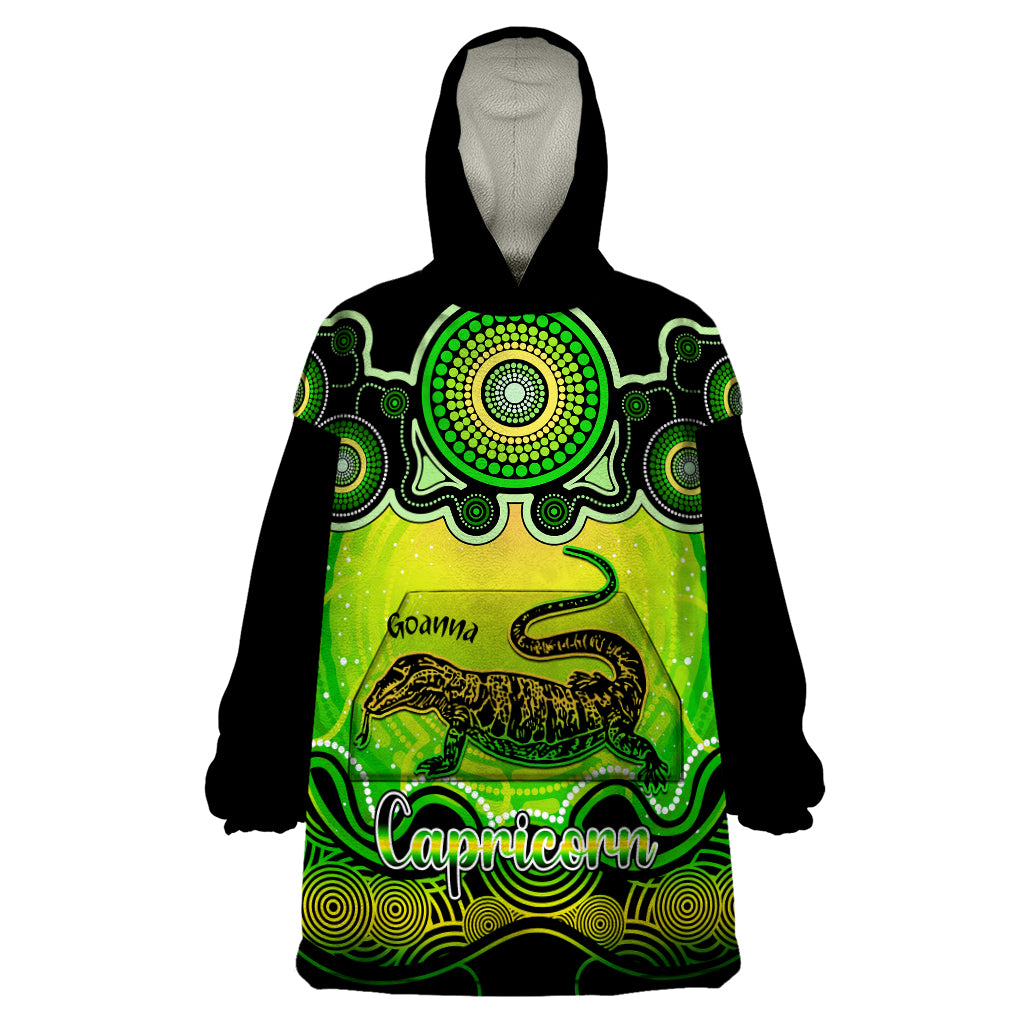 Personalised Australia Capricorn Goanna Zodiac Wearable Blanket Hoodie Auz Astrology Aboriginal - Green - Vibe Hoodie Shop