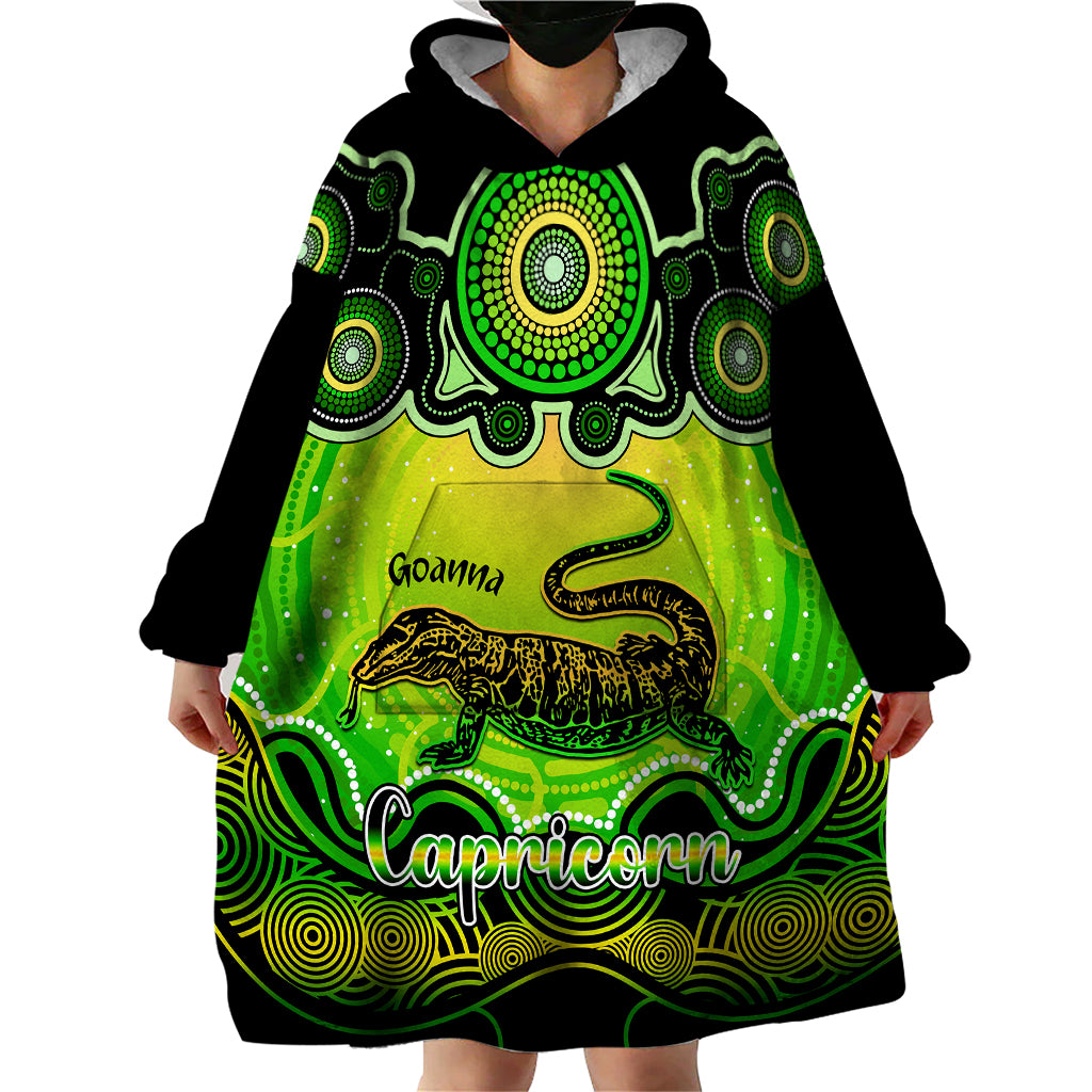 Personalised Australia Capricorn Goanna Zodiac Wearable Blanket Hoodie Auz Astrology Aboriginal - Green - Vibe Hoodie Shop