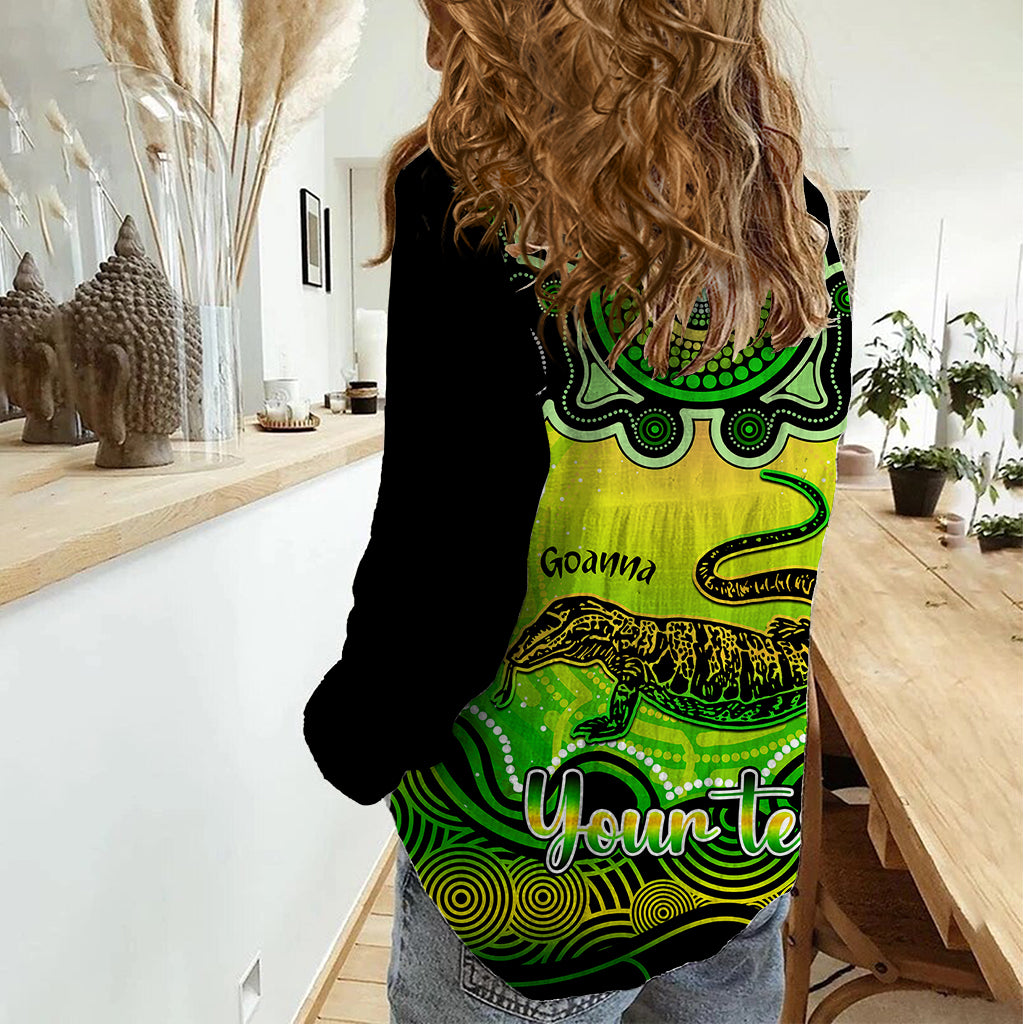 Personalised Australia Capricorn Goanna Zodiac Women Casual Shirt Auz Astrology Aboriginal - Green - Vibe Hoodie Shop