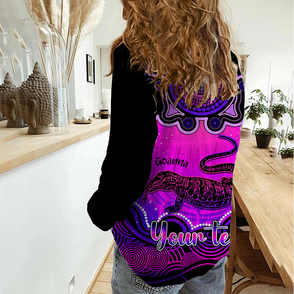 Personalised Australia Capricorn Goanna Zodiac Women Casual Shirt Auz Astrology Aboriginal - Magenta - Vibe Hoodie Shop