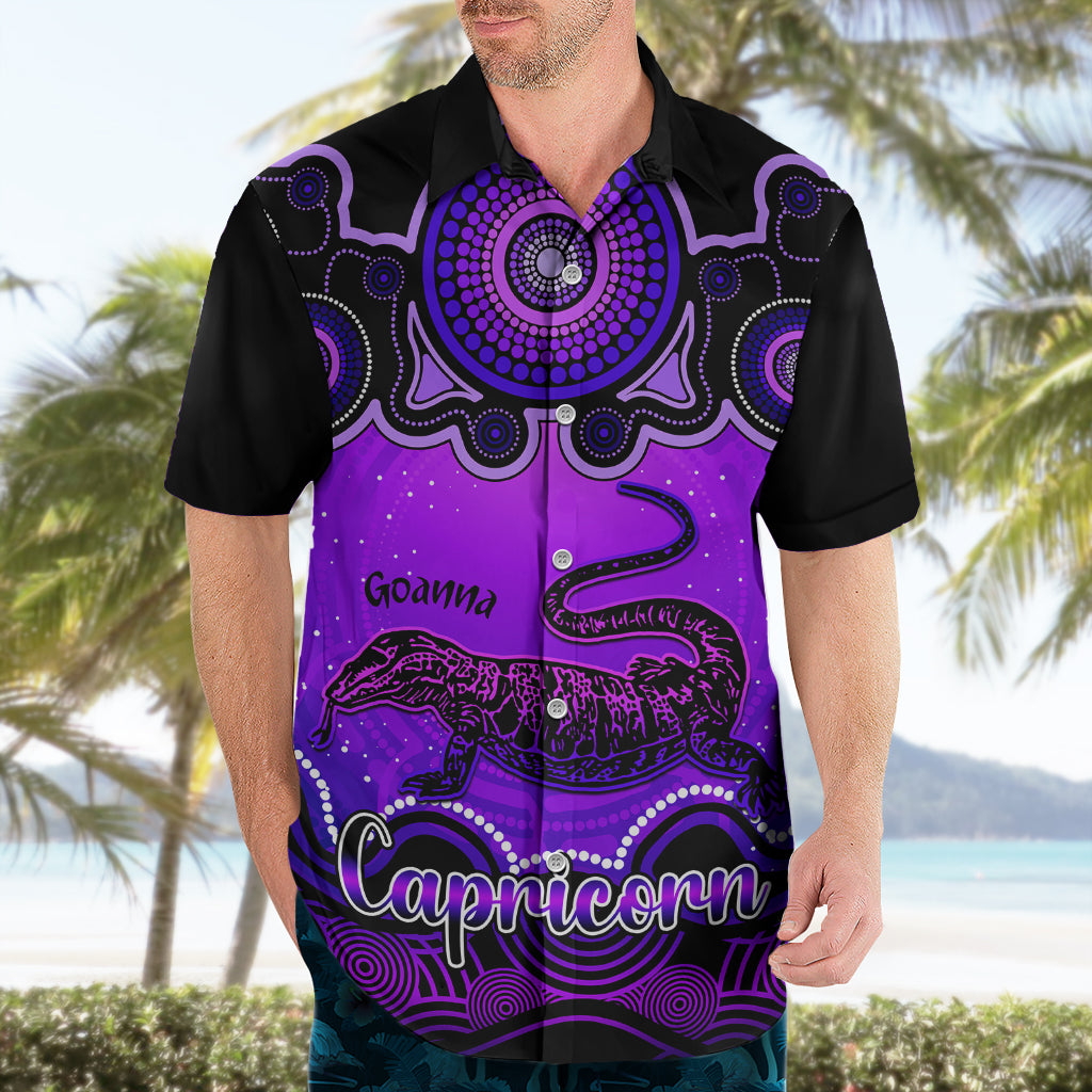 Personalised Australia Capricorn Goanna Zodiac Hawaiian Shirt Auz Astrology Aboriginal - Purple - Vibe Hoodie Shop
