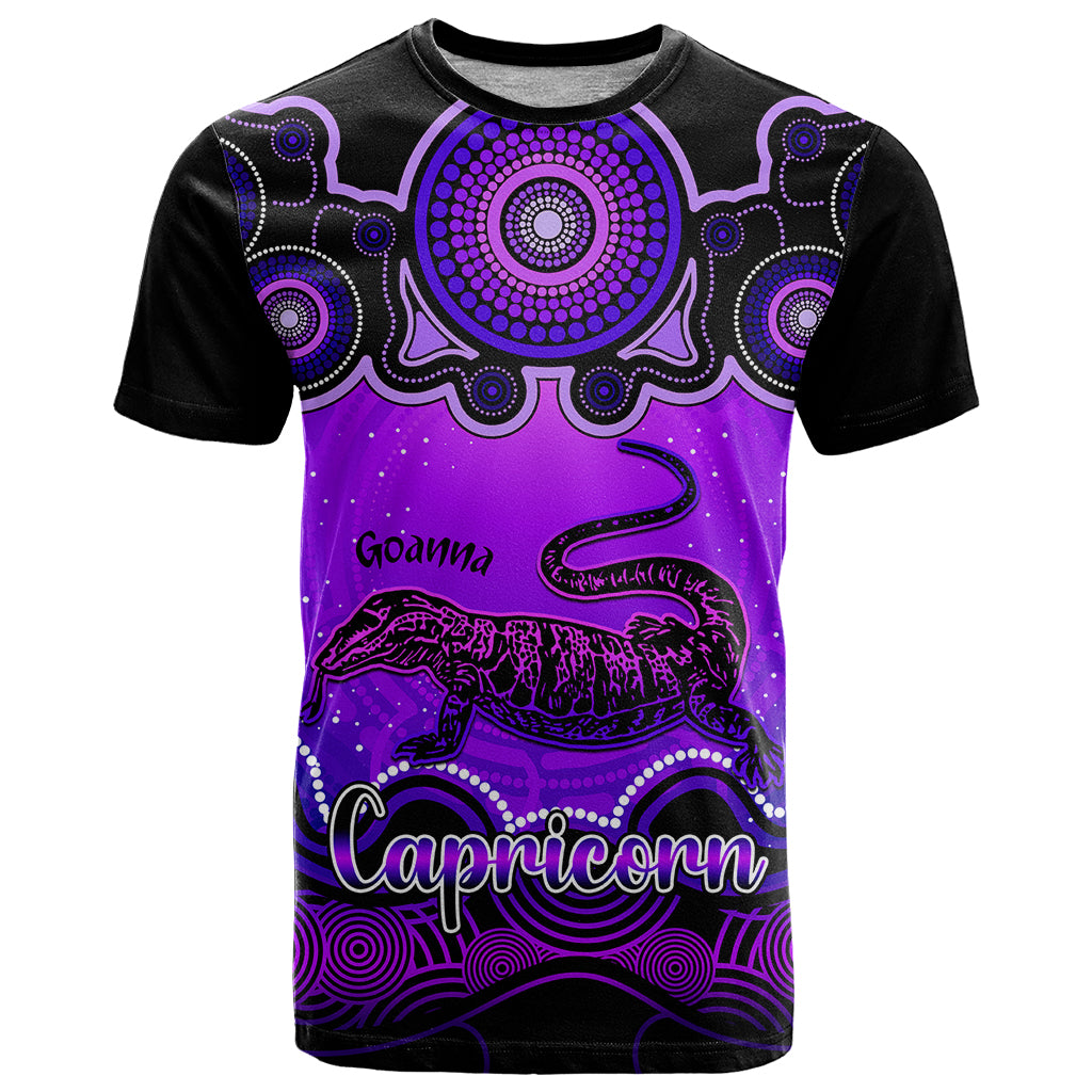 Personalised Australia Capricorn Goanna Zodiac T Shirt Auz Astrology Aboriginal - Purple LT9 - Vibe Hoodie Shop