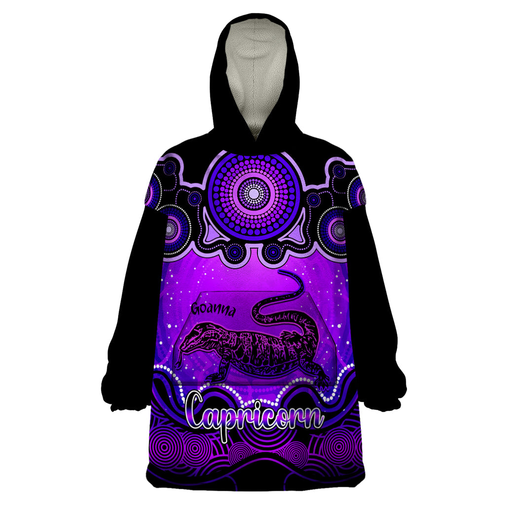 Personalised Australia Capricorn Goanna Zodiac Wearable Blanket Hoodie Auz Astrology Aboriginal - Purple - Vibe Hoodie Shop