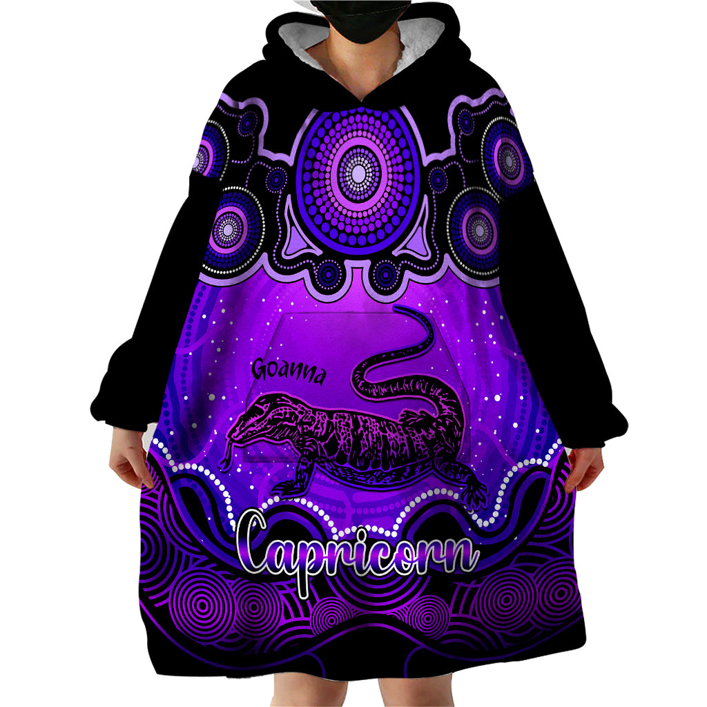 Personalised Australia Capricorn Goanna Zodiac Wearable Blanket Hoodie Auz Astrology Aboriginal - Purple - Vibe Hoodie Shop