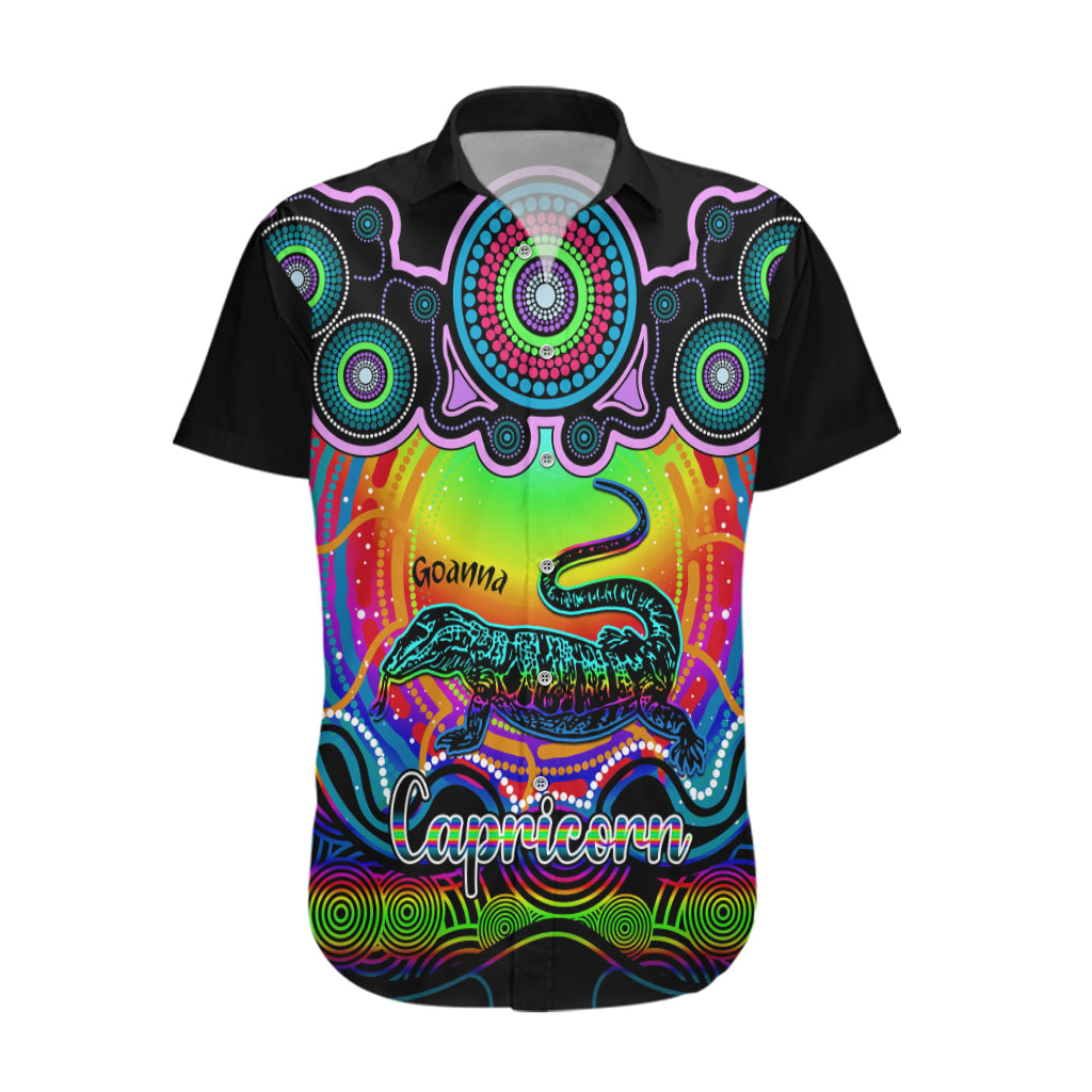 Personalised Australia Capricorn Goanna Zodiac Hawaiian Shirt Auz Astrology Aboriginal - Rainbow - Vibe Hoodie Shop