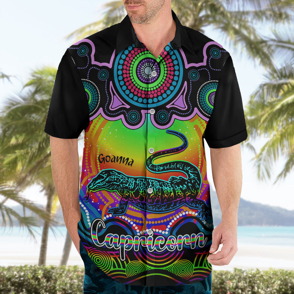 Personalised Australia Capricorn Goanna Zodiac Hawaiian Shirt Auz Astrology Aboriginal - Rainbow - Vibe Hoodie Shop