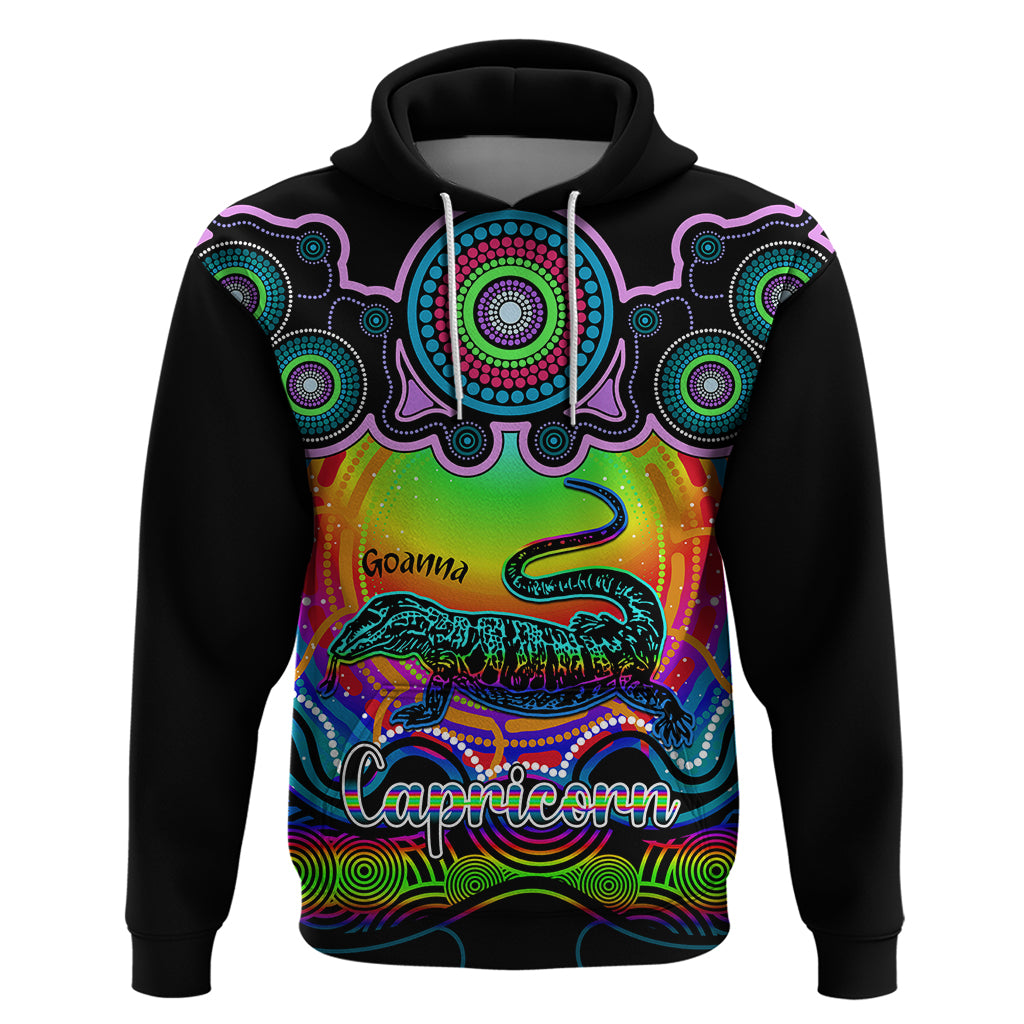 Personalised Australia Capricorn Goanna Zodiac Hoodie Auz Astrology Aboriginal - Rainbow LT9 - Vibe Hoodie Shop