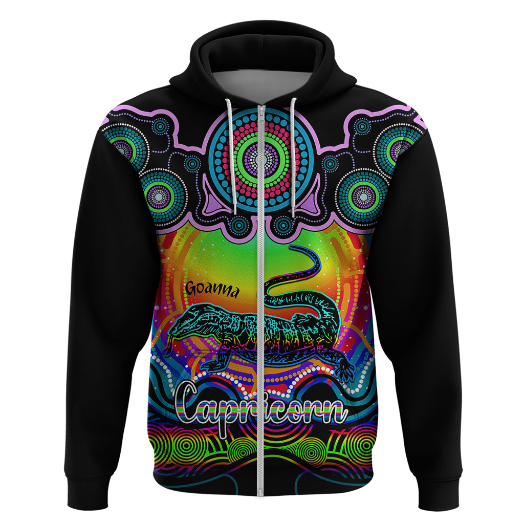 Personalised Australia Capricorn Goanna Zodiac Hoodie Auz Astrology Aboriginal - Rainbow LT9 - Vibe Hoodie Shop