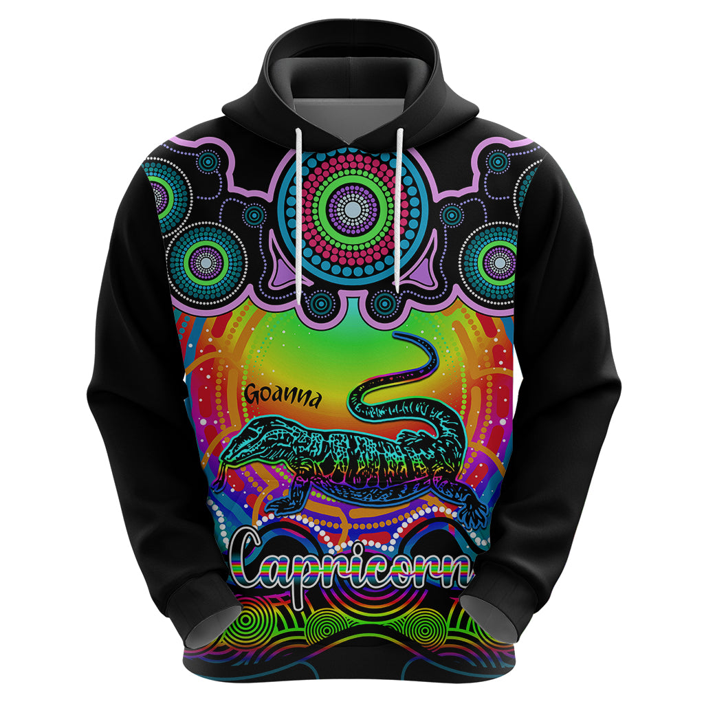 Personalised Australia Capricorn Goanna Zodiac Hoodie Auz Astrology Aboriginal - Rainbow LT9 - Vibe Hoodie Shop