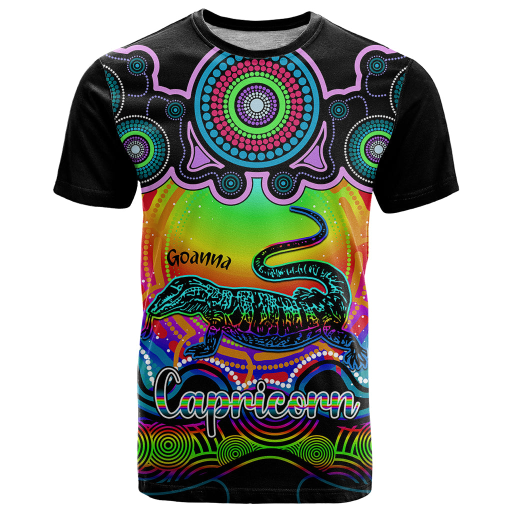 Personalised Australia Capricorn Goanna Zodiac T Shirt Auz Astrology Aboriginal - Rainbow LT9 - Vibe Hoodie Shop