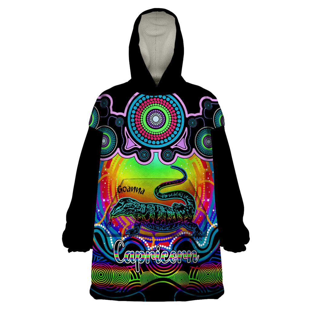 Personalised Australia Capricorn Goanna Zodiac Wearable Blanket Hoodie Auz Astrology Aboriginal - Rainbow - Vibe Hoodie Shop