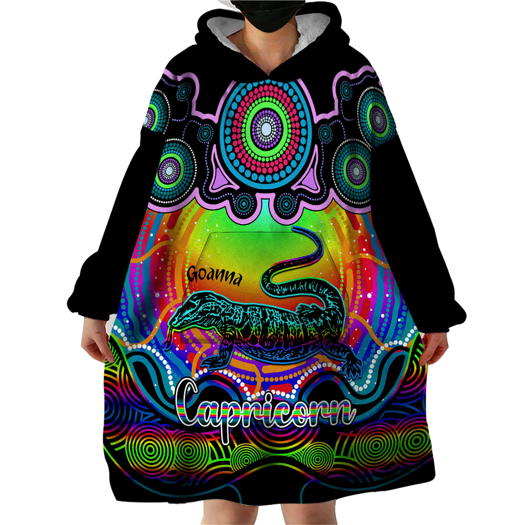 Personalised Australia Capricorn Goanna Zodiac Wearable Blanket Hoodie Auz Astrology Aboriginal - Rainbow - Vibe Hoodie Shop