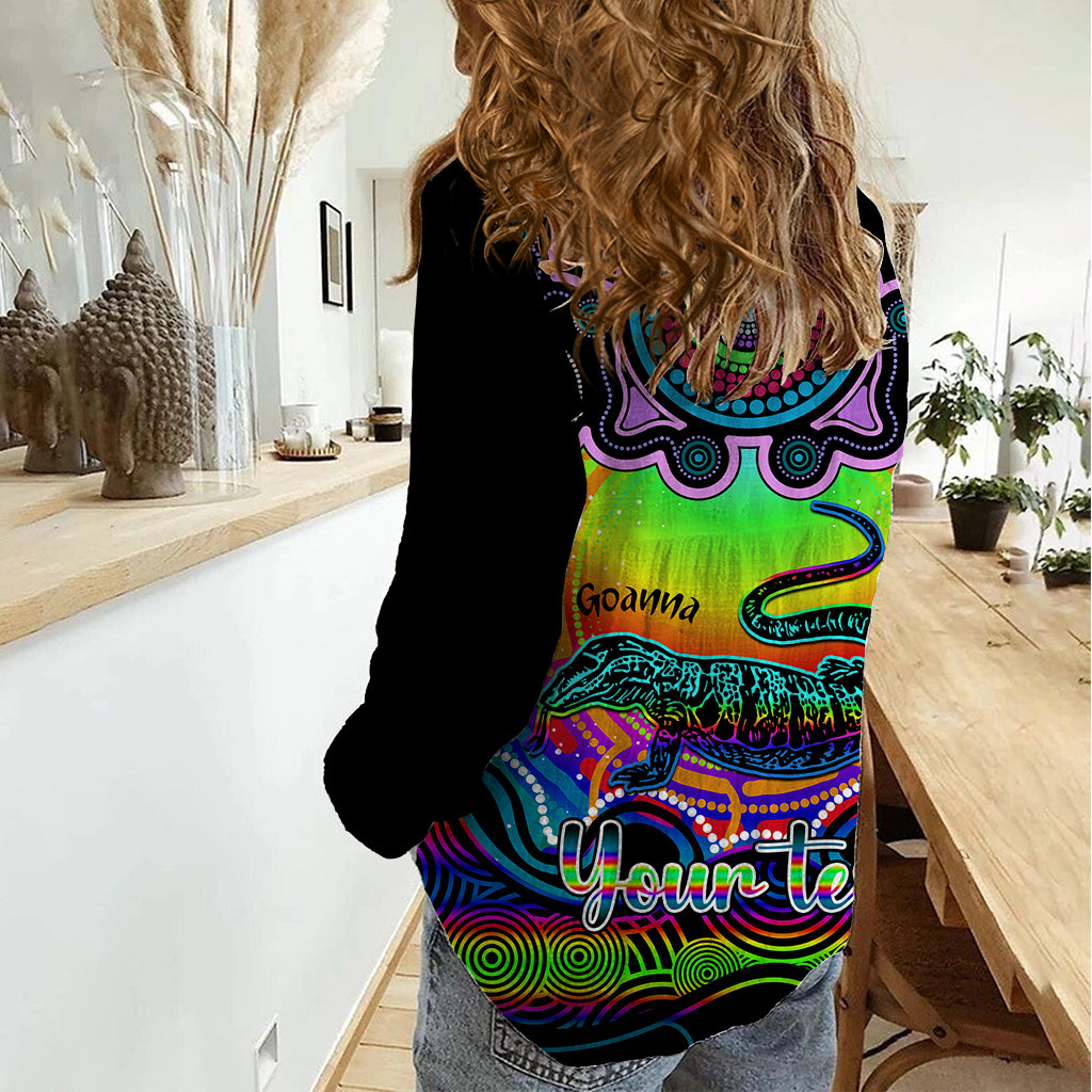 Personalised Australia Capricorn Goanna Zodiac Women Casual Shirt Auz Astrology Aboriginal - Rainbow - Vibe Hoodie Shop