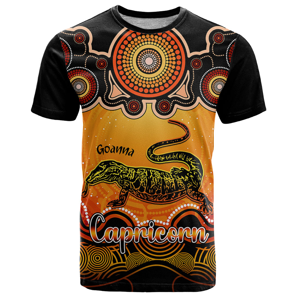 Personalised Australia Capricorn Goanna Zodiac T Shirt Auz Astrology Aboriginal - Red LT9 - Vibe Hoodie Shop