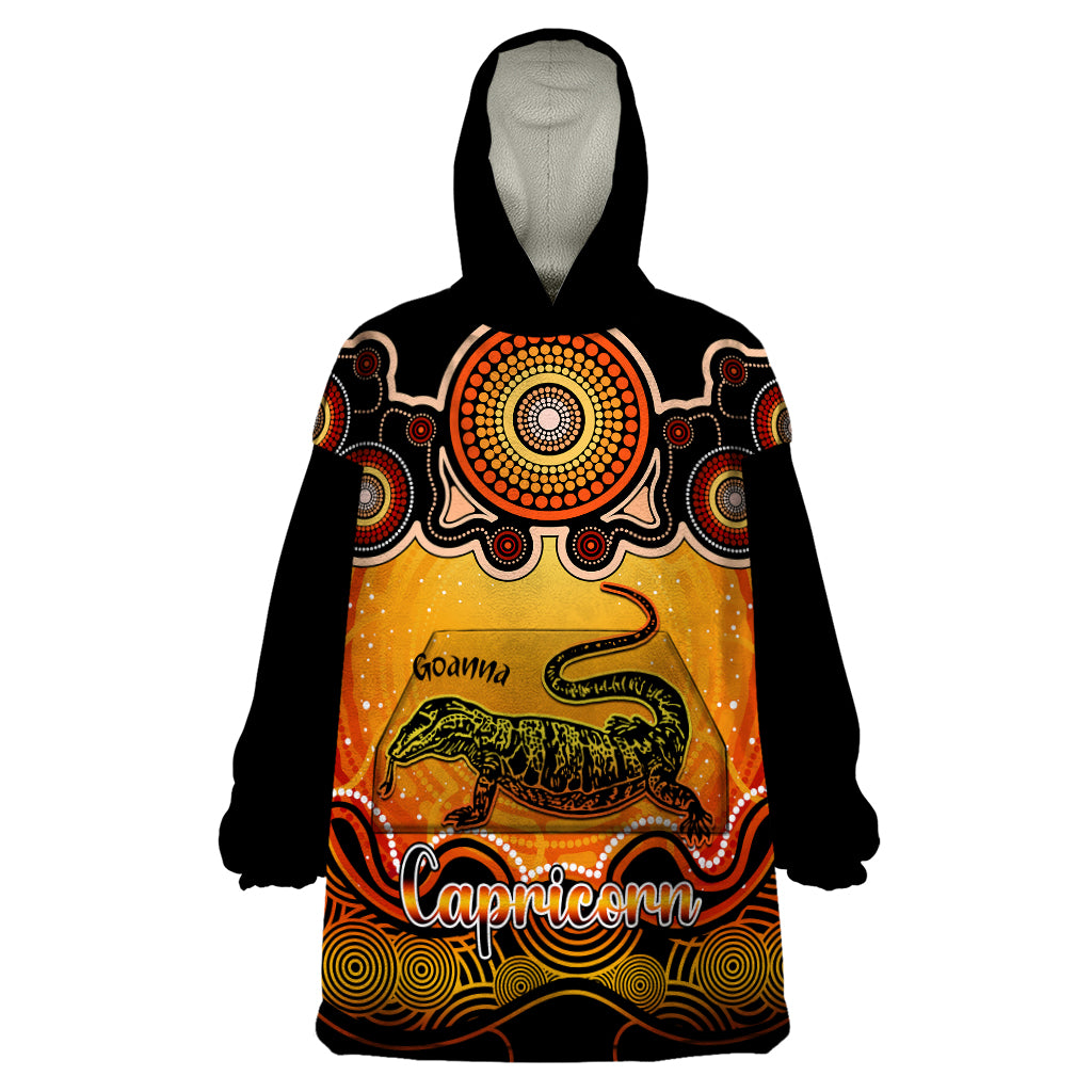 Personalised Australia Capricorn Goanna Zodiac Wearable Blanket Hoodie Auz Astrology Aboriginal - Red - Vibe Hoodie Shop