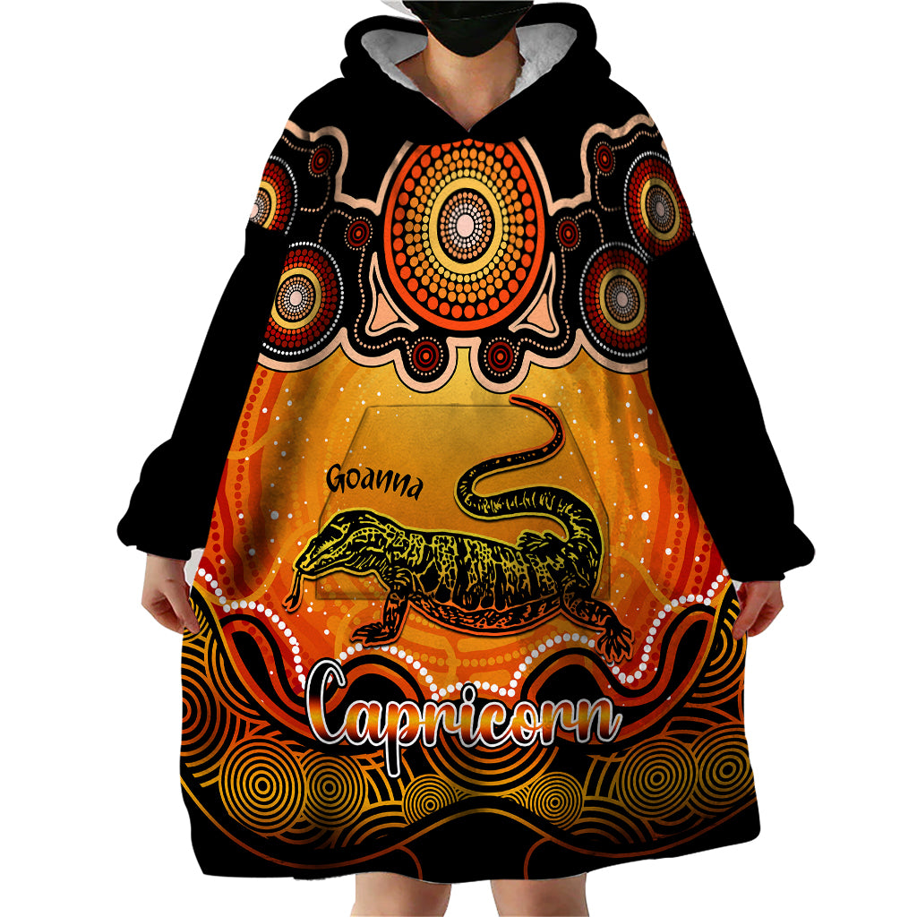 Personalised Australia Capricorn Goanna Zodiac Wearable Blanket Hoodie Auz Astrology Aboriginal - Red - Vibe Hoodie Shop