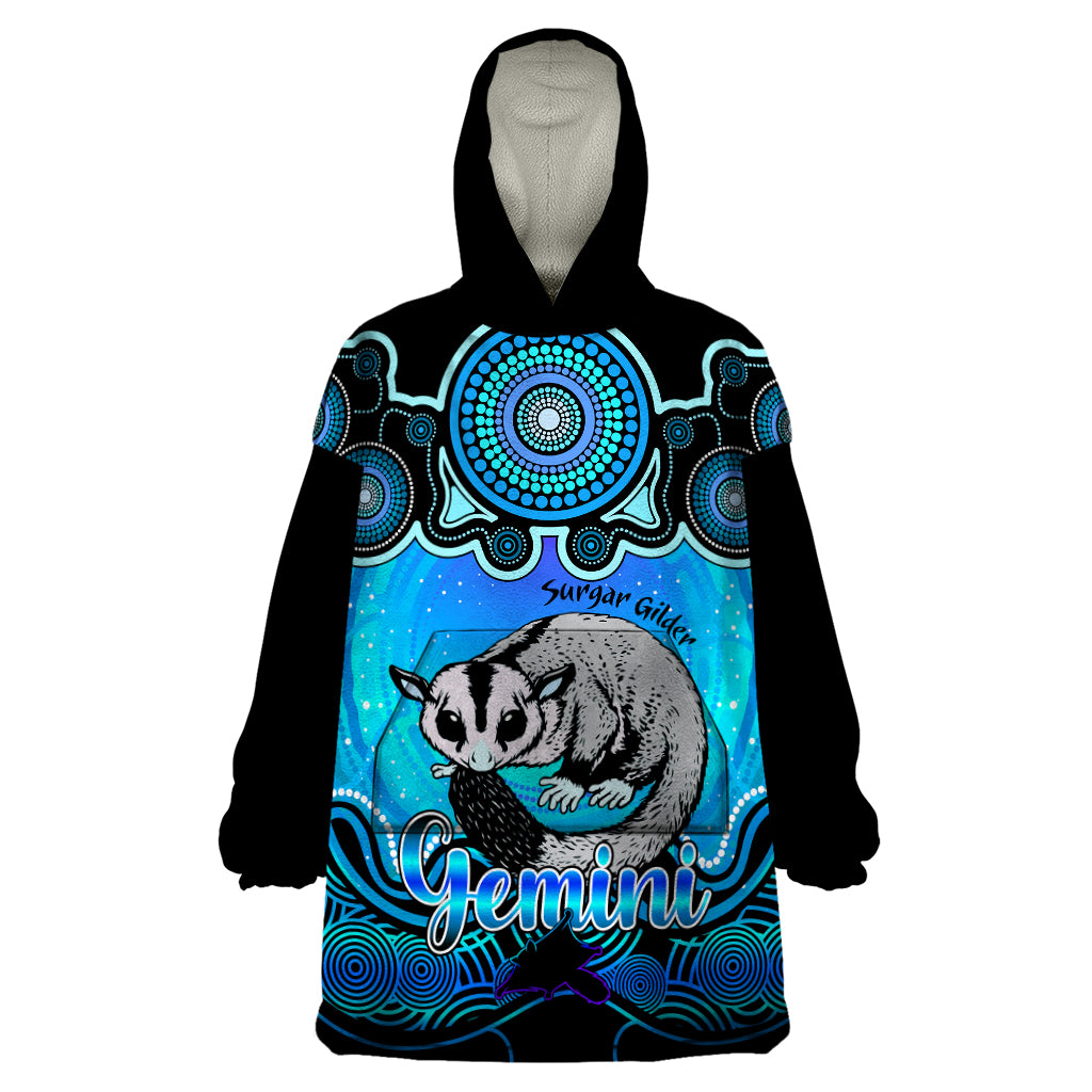 Personalised Australia Gemini Sugar Gilder Zodiac Wearable Blanket Hoodie Auz Astrology Aboriginal - Aqua - Vibe Hoodie Shop