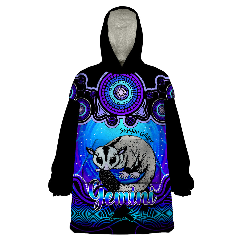 Personalised Australia Gemini Sugar Gilder Zodiac Wearable Blanket Hoodie Auz Astrology Aboriginal - Blue - Vibe Hoodie Shop