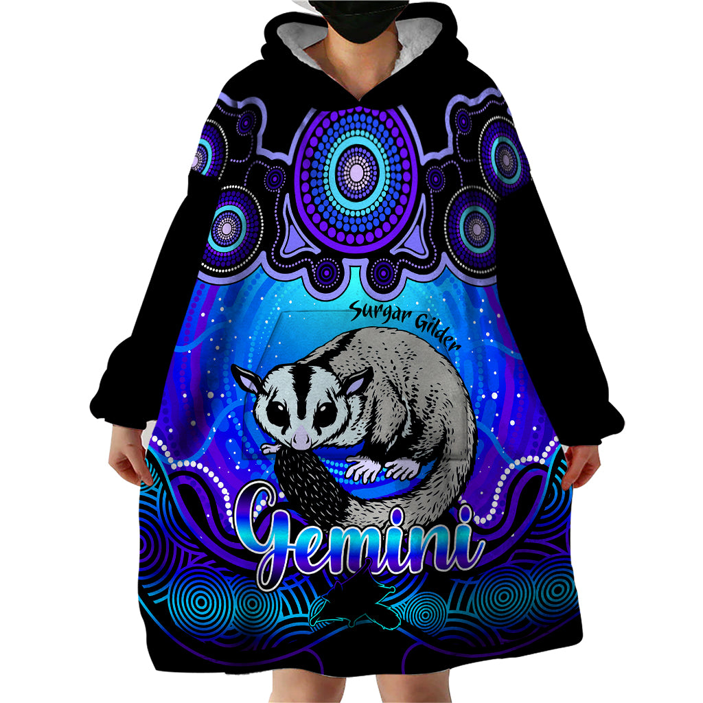 Personalised Australia Gemini Sugar Gilder Zodiac Wearable Blanket Hoodie Auz Astrology Aboriginal - Blue - Vibe Hoodie Shop