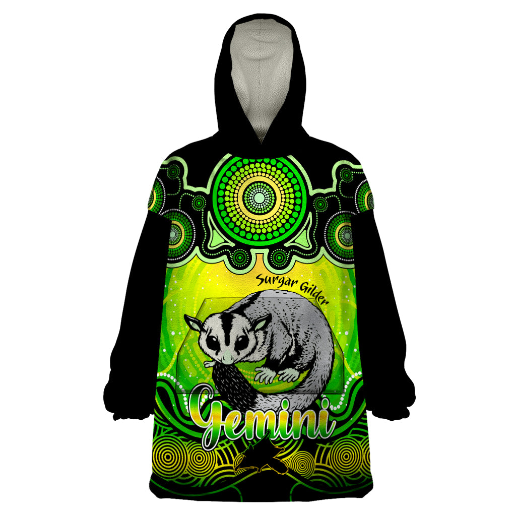 Personalised Australia Gemini Sugar Gilder Zodiac Wearable Blanket Hoodie Auz Astrology Aboriginal - Green - Vibe Hoodie Shop