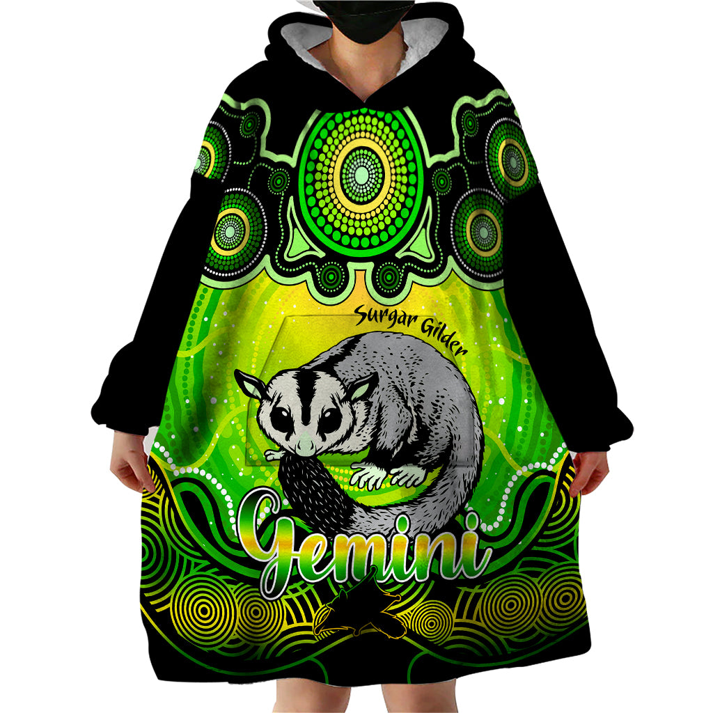 Personalised Australia Gemini Sugar Gilder Zodiac Wearable Blanket Hoodie Auz Astrology Aboriginal - Green - Vibe Hoodie Shop