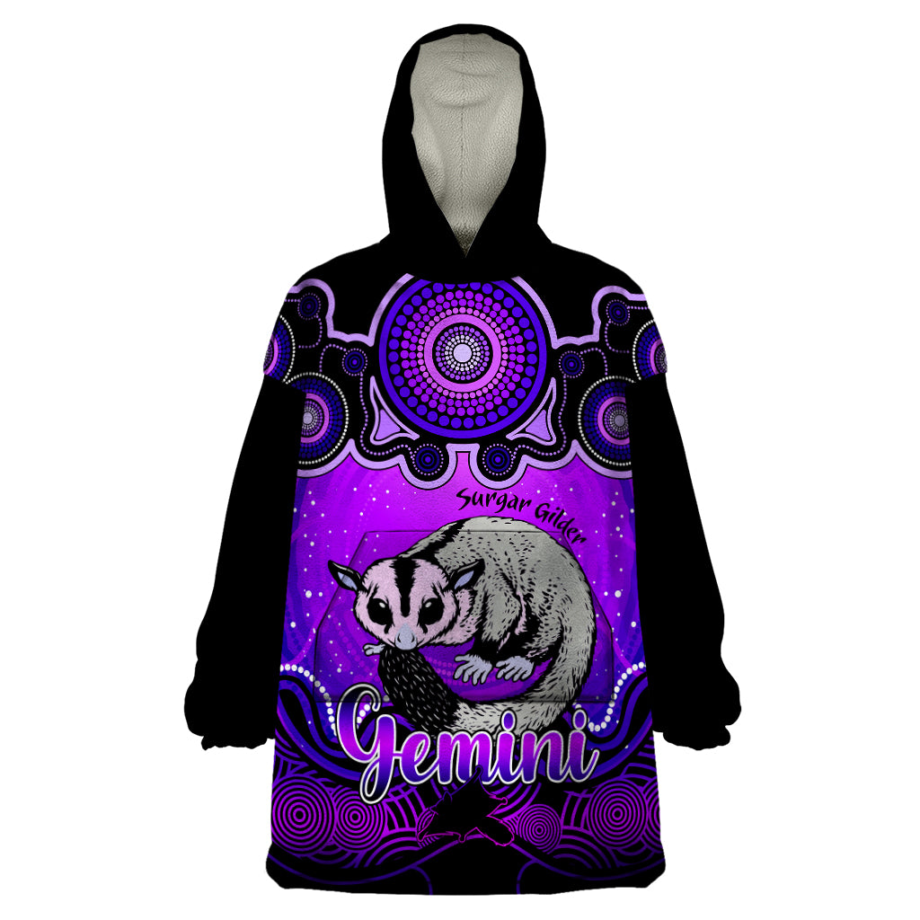 Personalised Australia Gemini Sugar Gilder Zodiac Wearable Blanket Hoodie Auz Astrology Aboriginal - Purple - Vibe Hoodie Shop