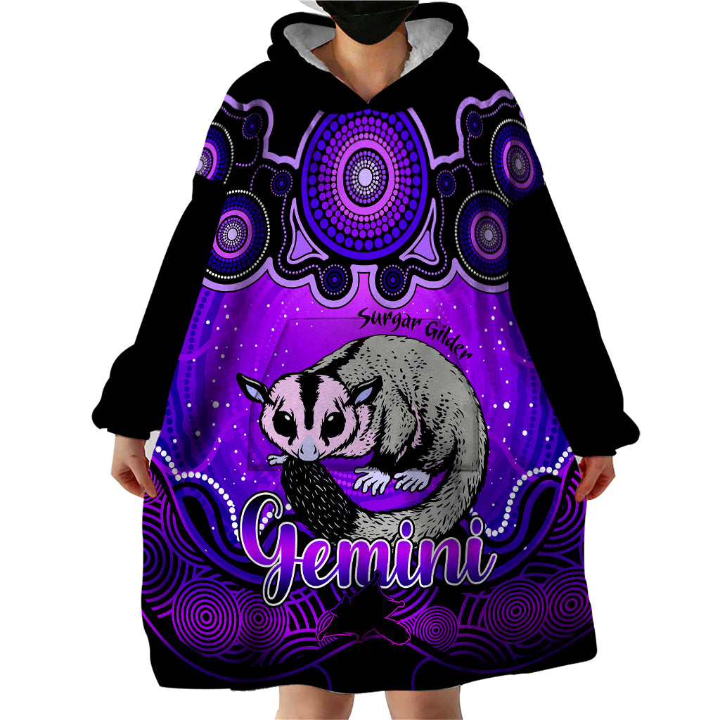 Personalised Australia Gemini Sugar Gilder Zodiac Wearable Blanket Hoodie Auz Astrology Aboriginal - Purple - Vibe Hoodie Shop