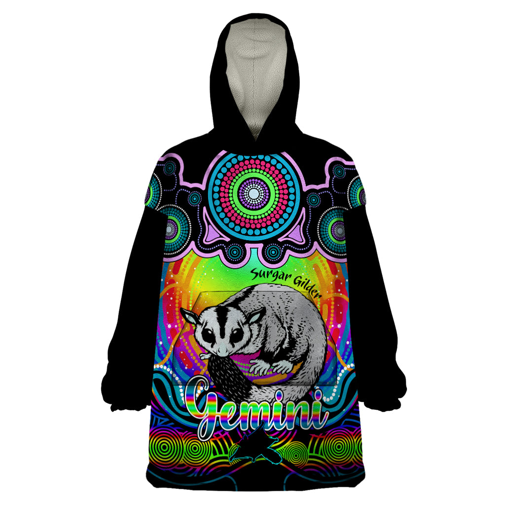 Personalised Australia Gemini Sugar Gilder Zodiac Wearable Blanket Hoodie Auz Astrology Aboriginal - Rainbow - Vibe Hoodie Shop