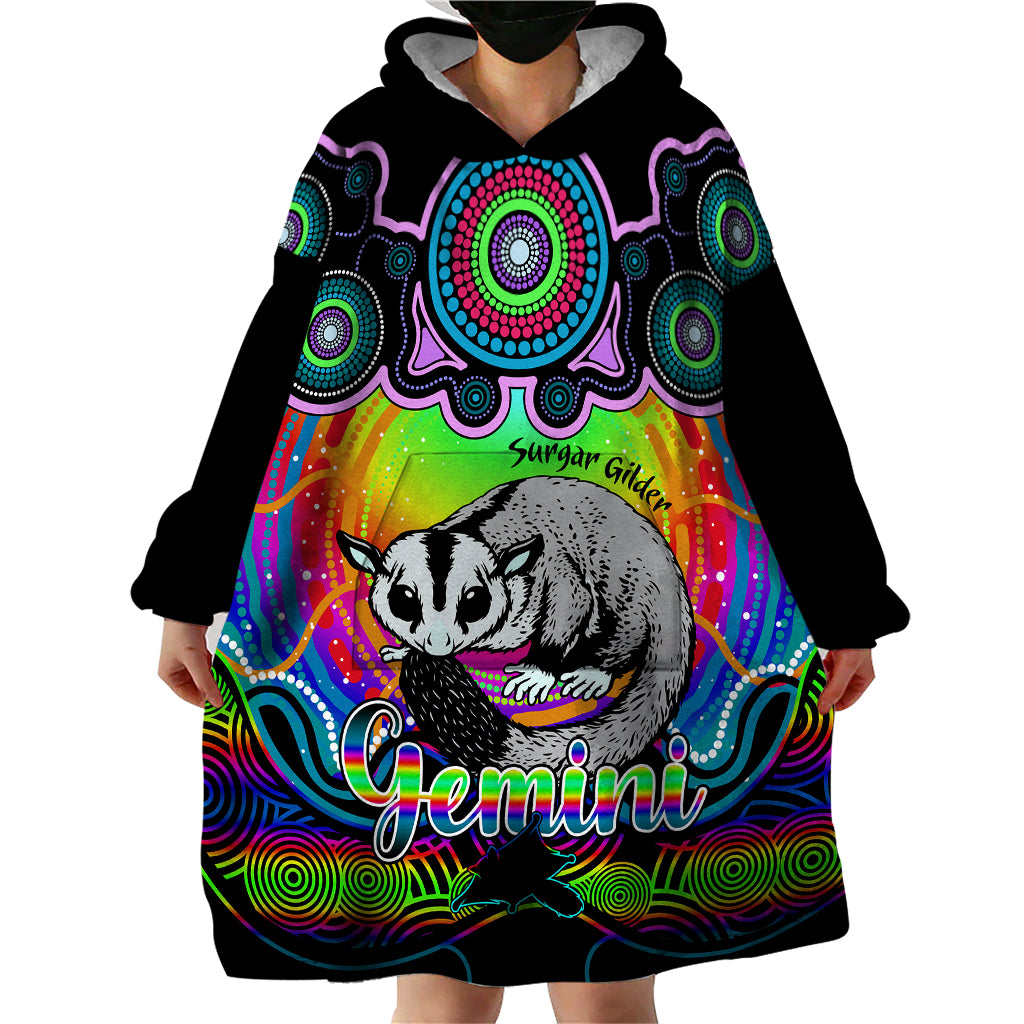 Personalised Australia Gemini Sugar Gilder Zodiac Wearable Blanket Hoodie Auz Astrology Aboriginal - Rainbow - Vibe Hoodie Shop