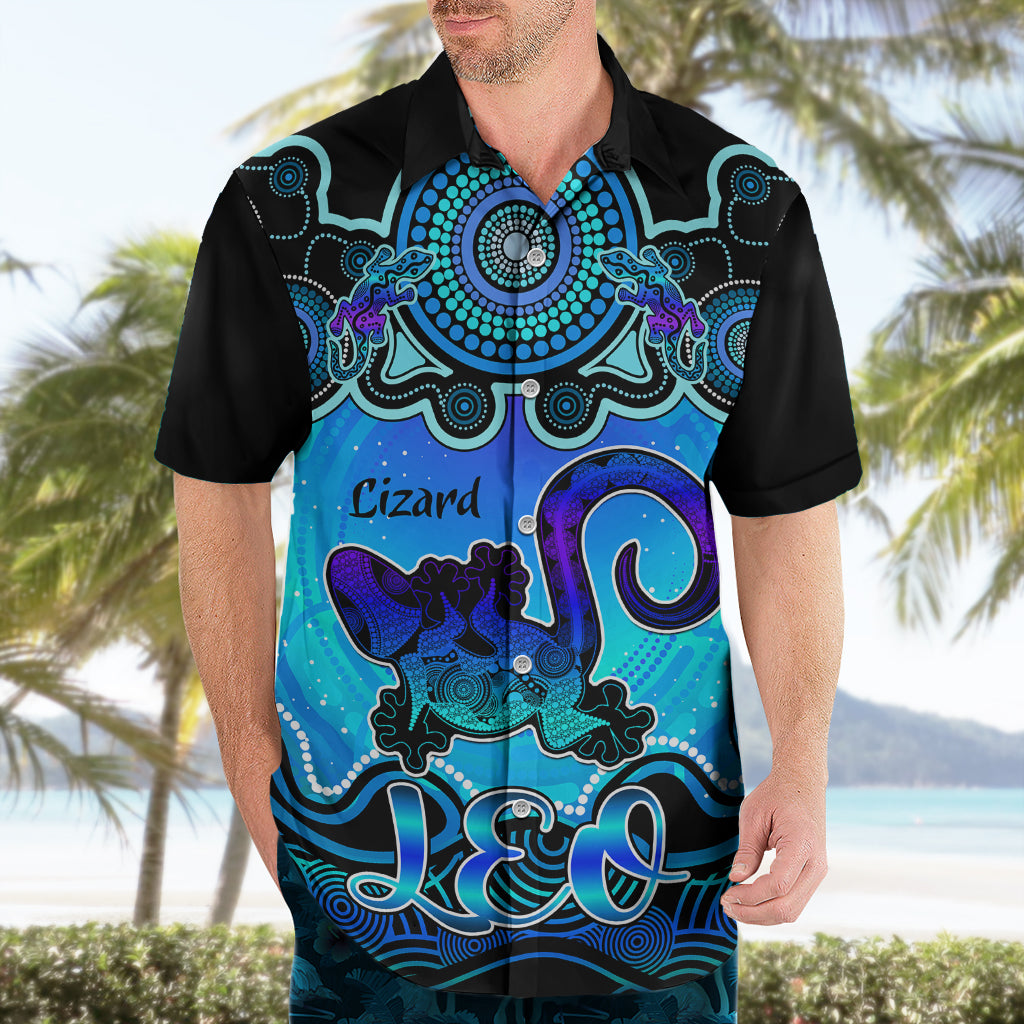 Personalised Australia Leo Lizard Zodiac Hawaiian Shirt Auz Astrology Aboriginal - Aqua - Vibe Hoodie Shop