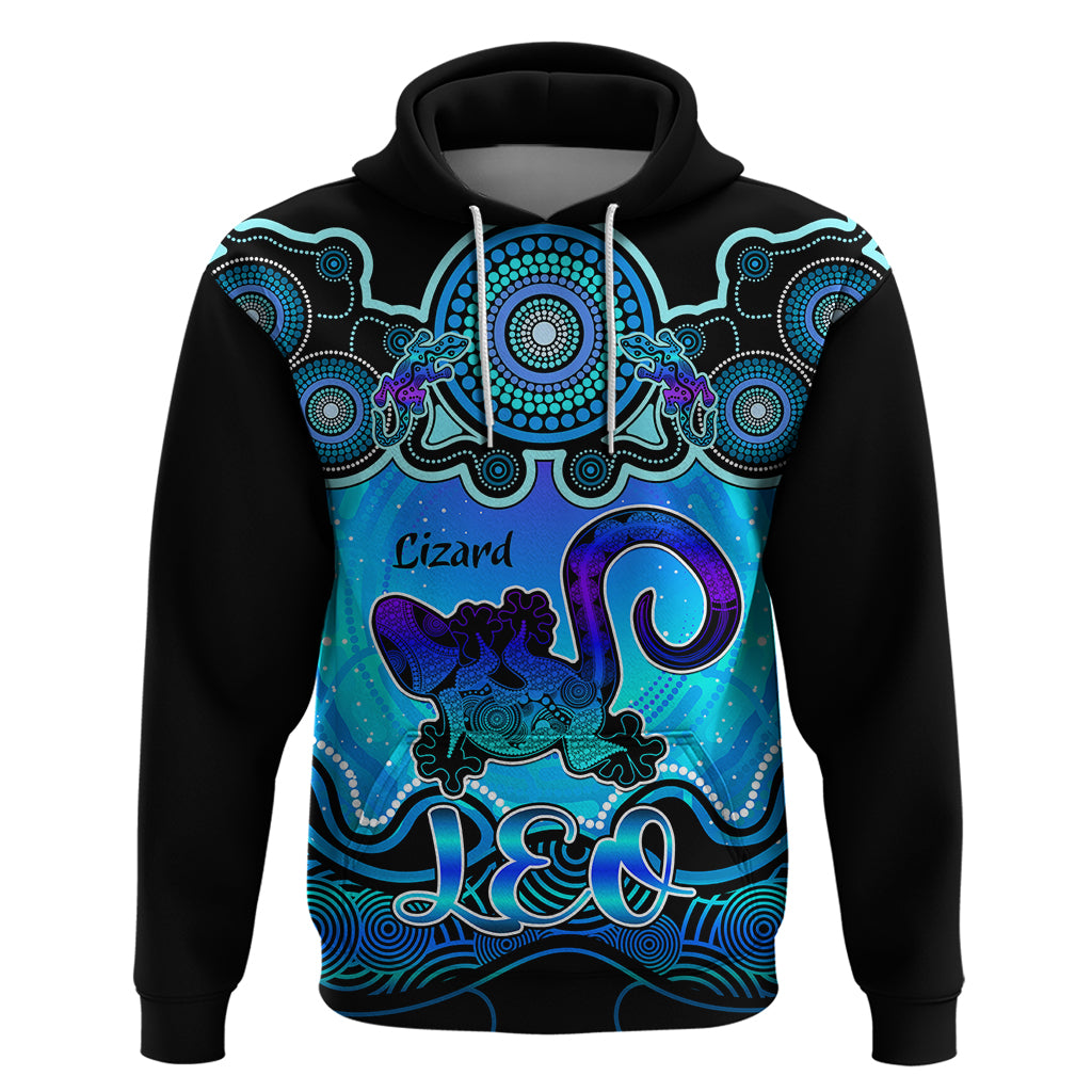 Personalised Australia Leo Lizard Zodiac Hoodie Auz Astrology Aboriginal - Aqua LT9 - Vibe Hoodie Shop