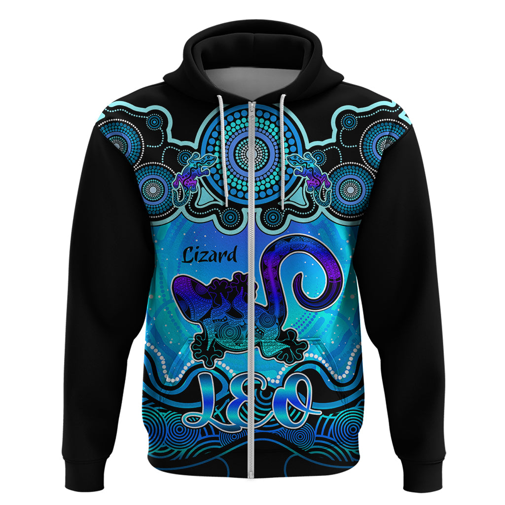 Personalised Australia Leo Lizard Zodiac Hoodie Auz Astrology Aboriginal - Aqua LT9 - Vibe Hoodie Shop
