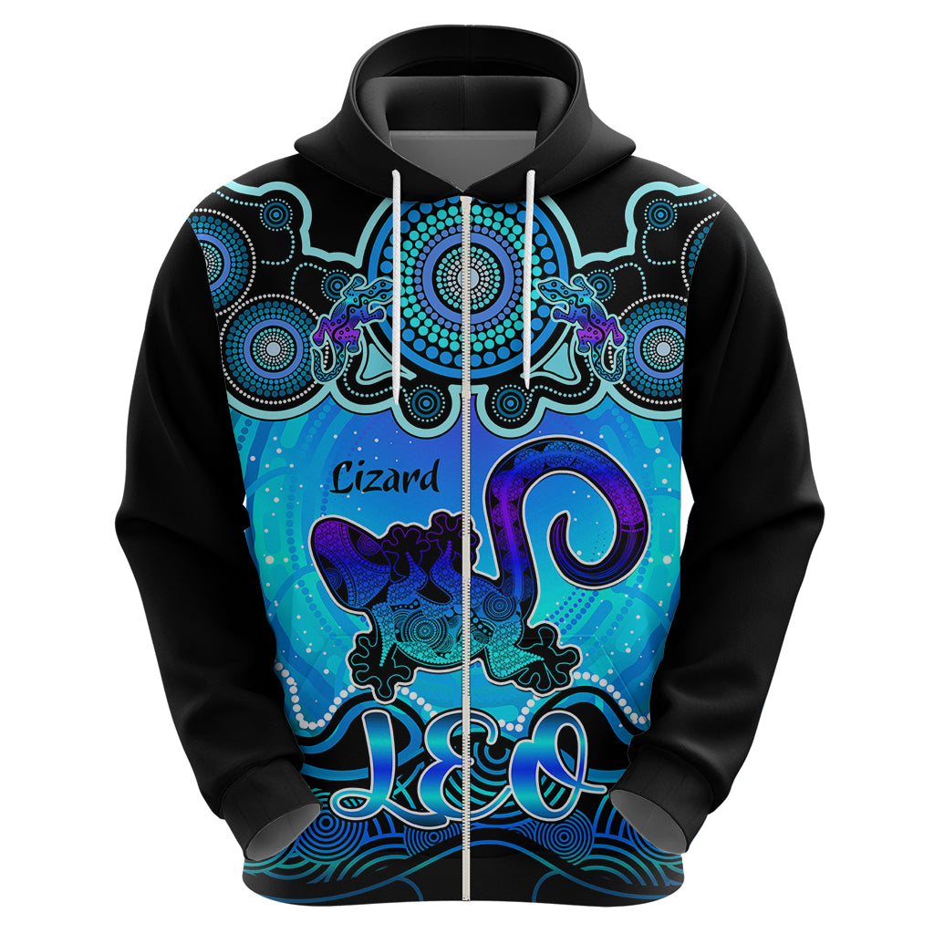 Personalised Australia Leo Lizard Zodiac Hoodie Auz Astrology Aboriginal - Aqua LT9 - Vibe Hoodie Shop