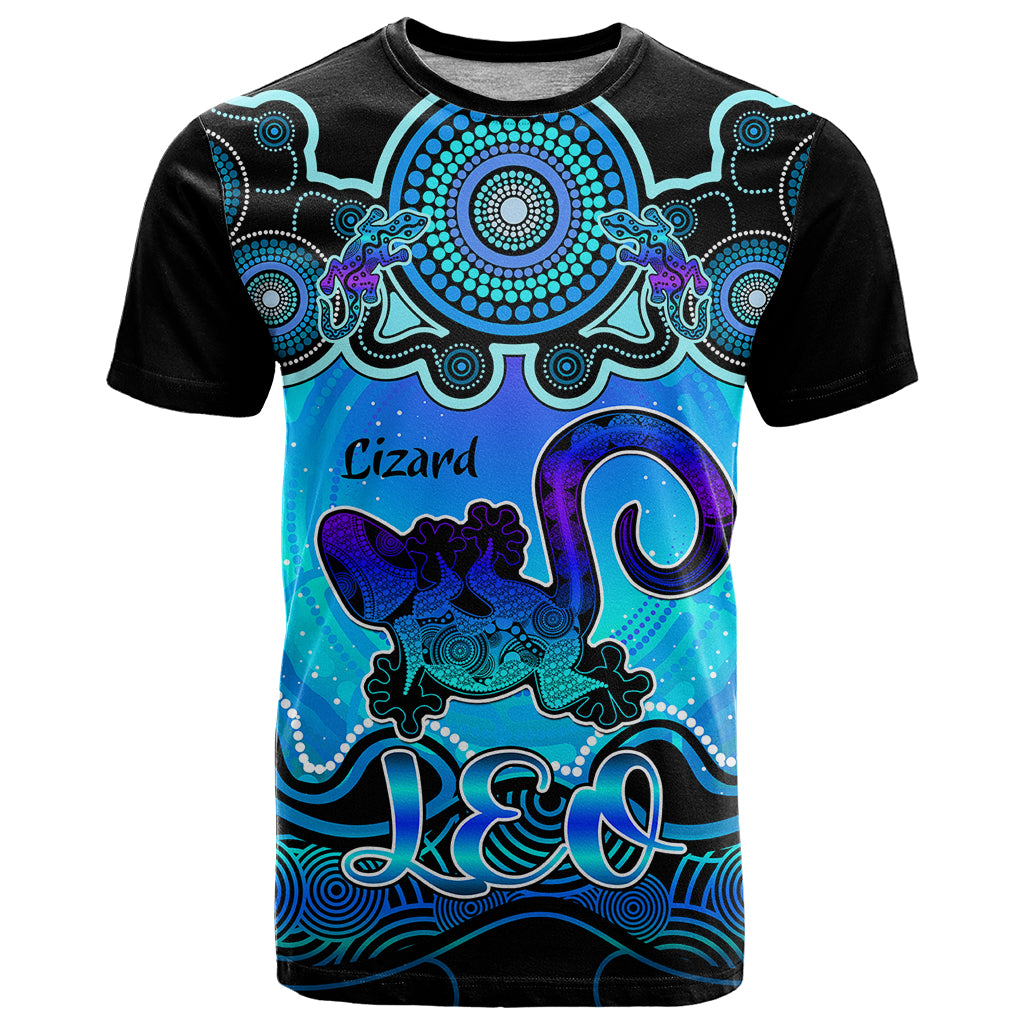 Personalised Australia Leo Lizard Zodiac T Shirt Auz Astrology Aboriginal - Aqua LT9 - Vibe Hoodie Shop