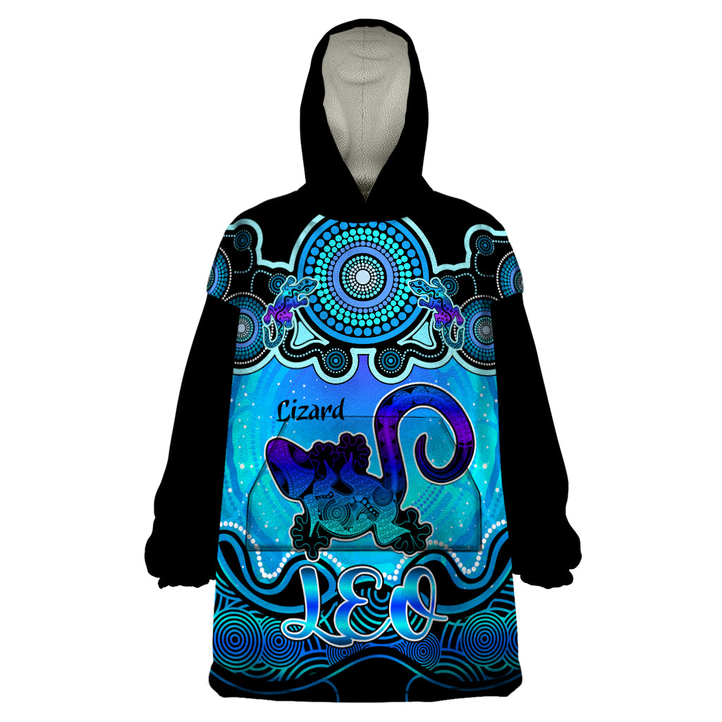 Personalised Australia Leo Lizard Zodiac Wearable Blanket Hoodie Auz Astrology Aboriginal - Aqua - Vibe Hoodie Shop