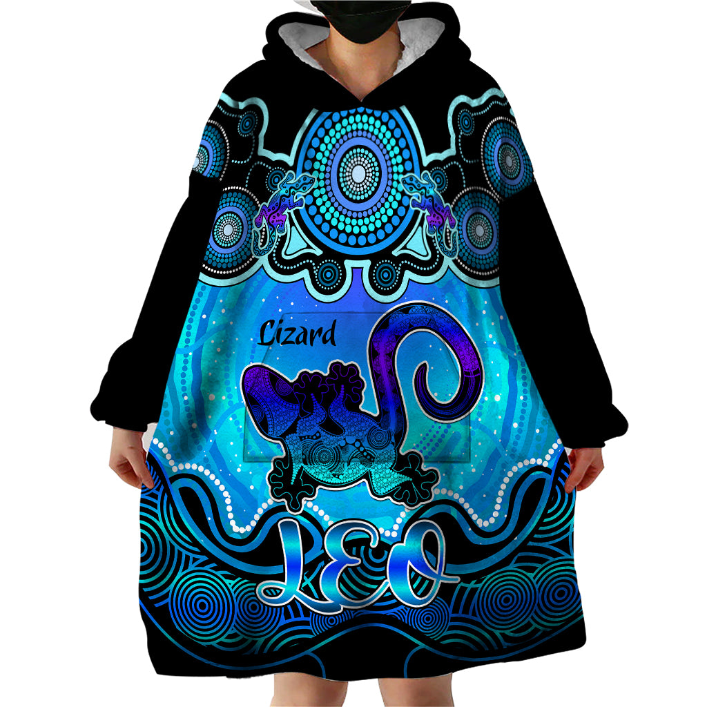 Personalised Australia Leo Lizard Zodiac Wearable Blanket Hoodie Auz Astrology Aboriginal - Aqua - Vibe Hoodie Shop