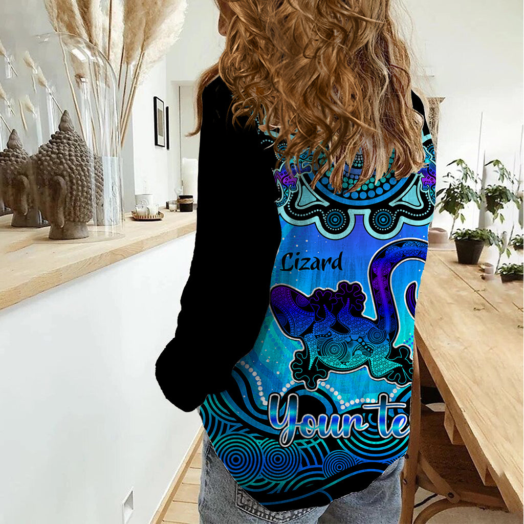 Personalised Australia Leo Lizard Zodiac Women Casual Shirt Auz Astrology Aboriginal - Aqua - Vibe Hoodie Shop