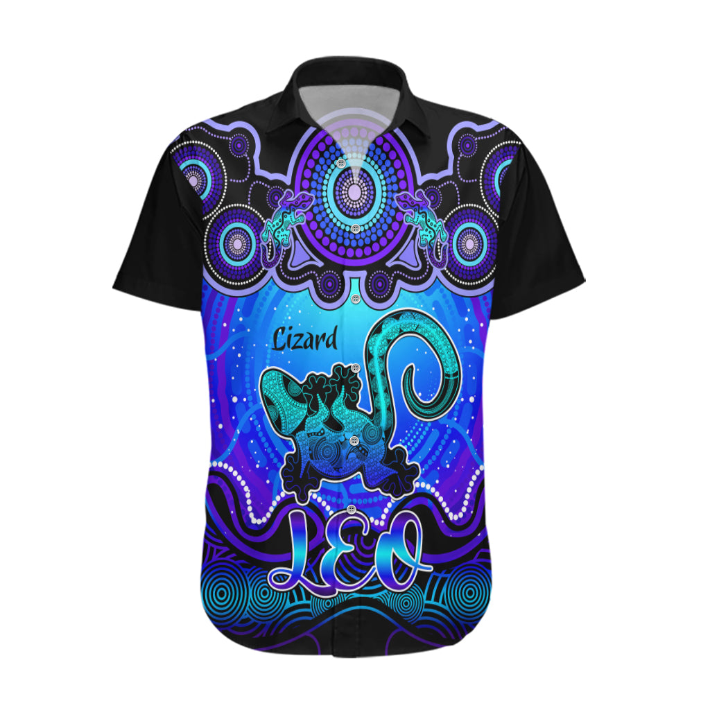 Personalised Australia Leo Lizard Zodiac Hawaiian Shirt Auz Astrology Aboriginal - Blue - Vibe Hoodie Shop
