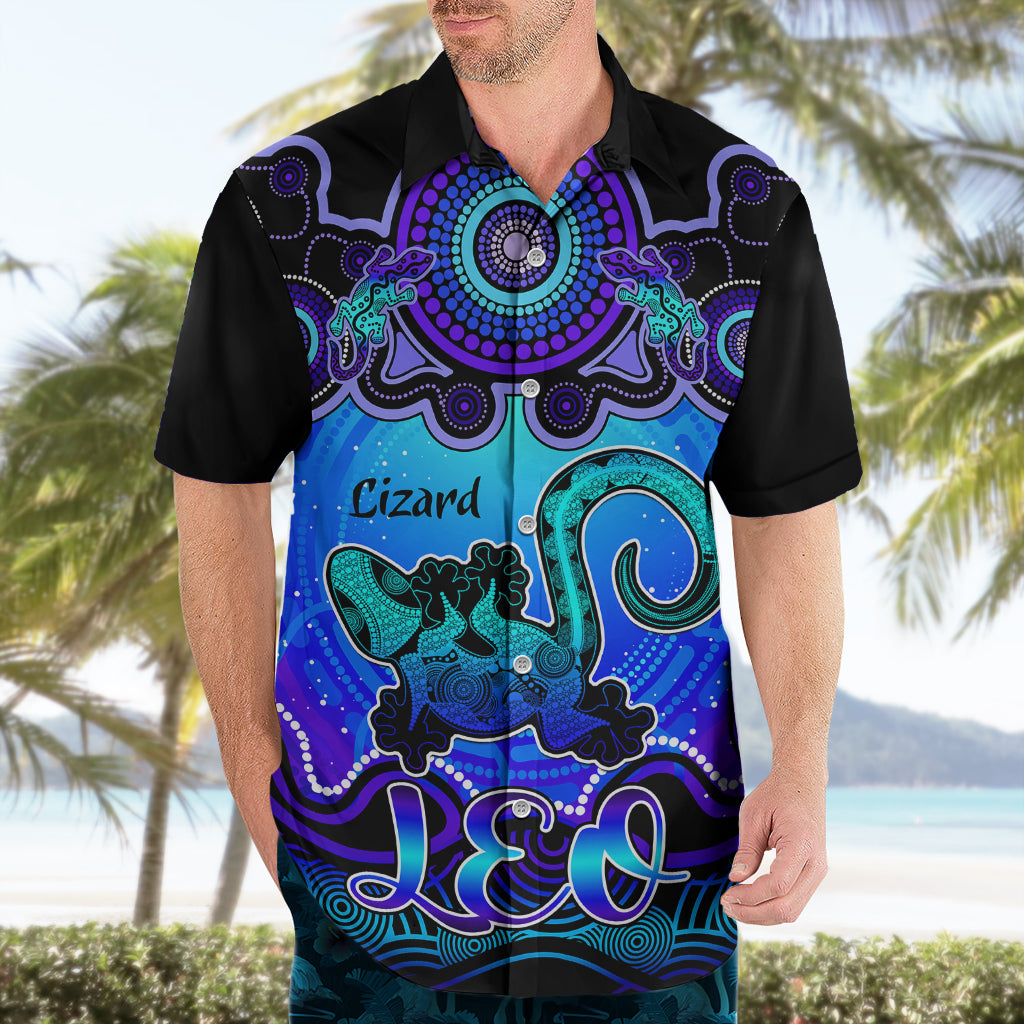 Personalised Australia Leo Lizard Zodiac Hawaiian Shirt Auz Astrology Aboriginal - Blue - Vibe Hoodie Shop