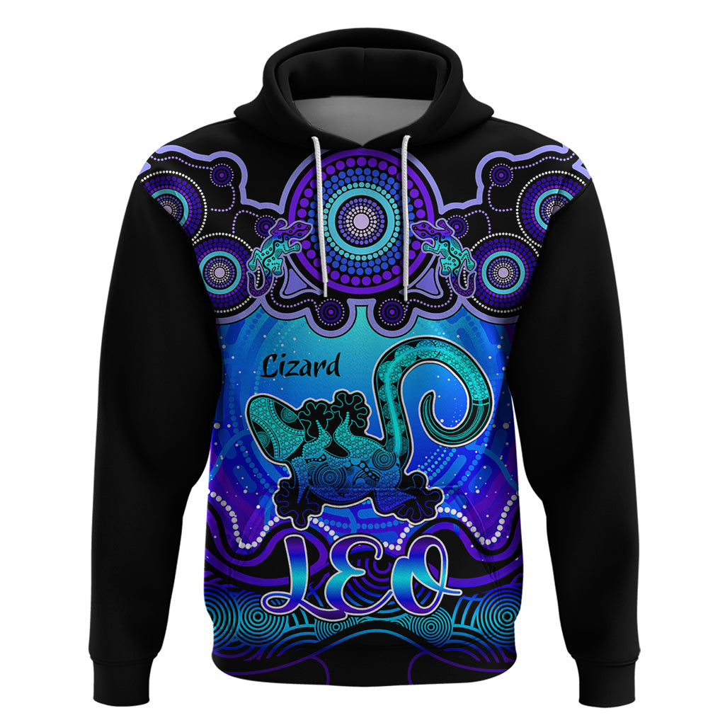 Personalised Australia Leo Lizard Zodiac Hoodie Auz Astrology Aboriginal - Blue LT9 - Vibe Hoodie Shop