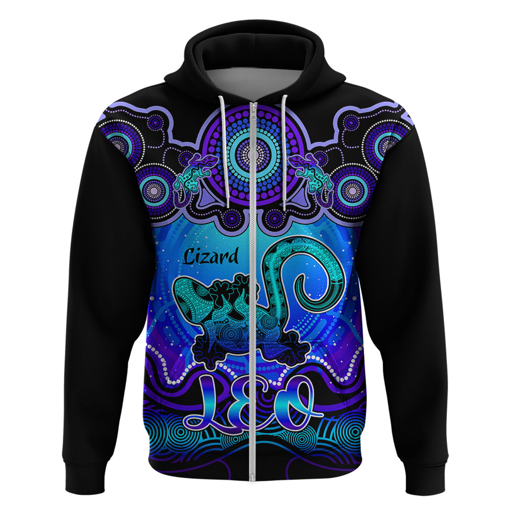 Personalised Australia Leo Lizard Zodiac Hoodie Auz Astrology Aboriginal - Blue LT9 - Vibe Hoodie Shop