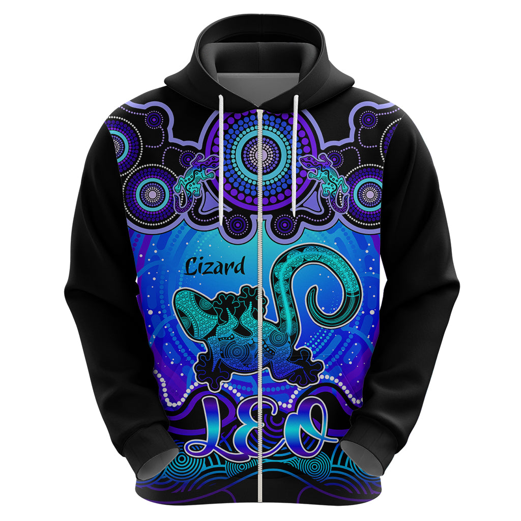 Personalised Australia Leo Lizard Zodiac Hoodie Auz Astrology Aboriginal - Blue LT9 - Vibe Hoodie Shop