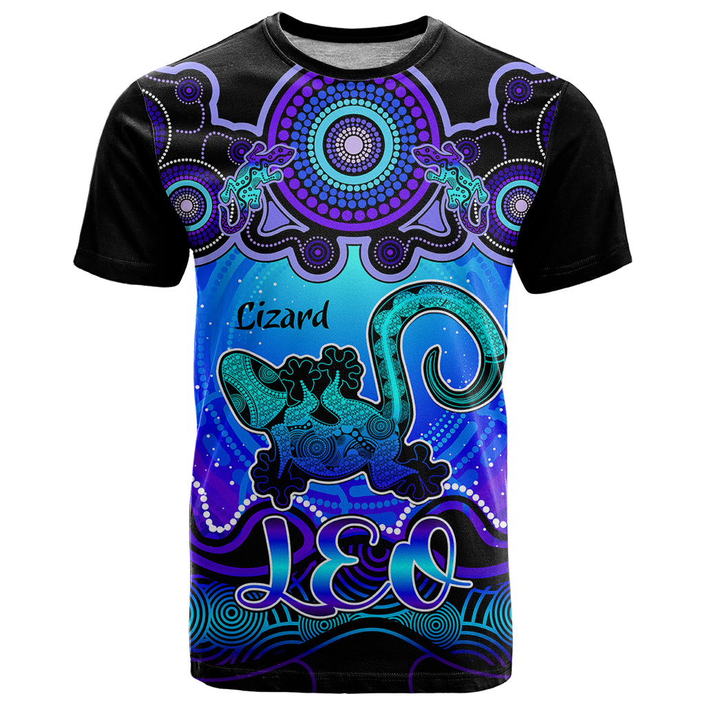 Personalised Australia Leo Lizard Zodiac T Shirt Auz Astrology Aboriginal - Blue LT9 - Vibe Hoodie Shop