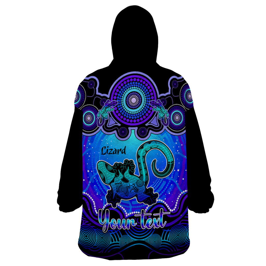 Personalised Australia Leo Lizard Zodiac Wearable Blanket Hoodie Auz Astrology Aboriginal - Blue - Vibe Hoodie Shop