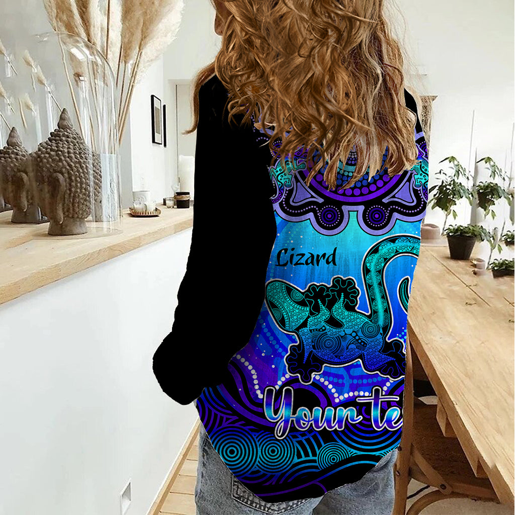 Personalised Australia Leo Lizard Zodiac Women Casual Shirt Auz Astrology Aboriginal - Blue - Vibe Hoodie Shop