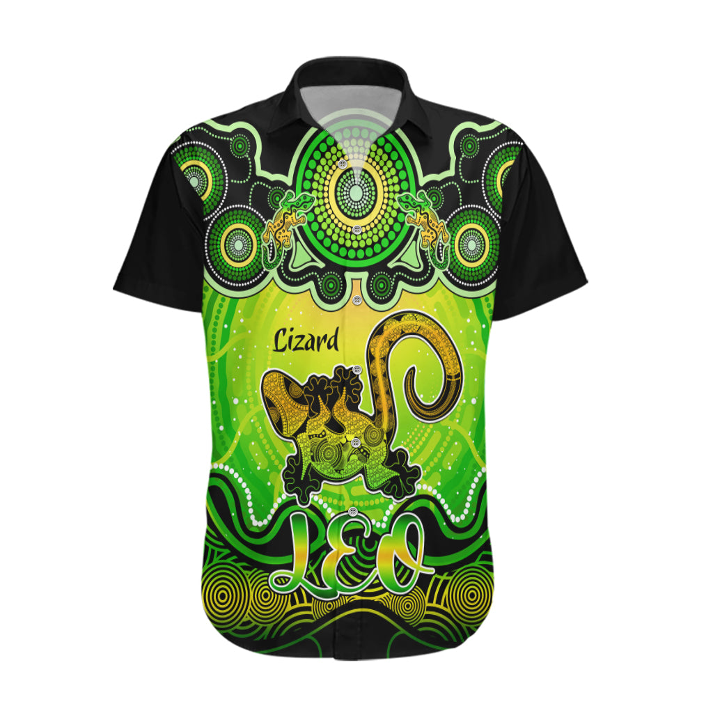 Personalised Australia Leo Lizard Zodiac Hawaiian Shirt Auz Astrology Aboriginal - Green - Vibe Hoodie Shop